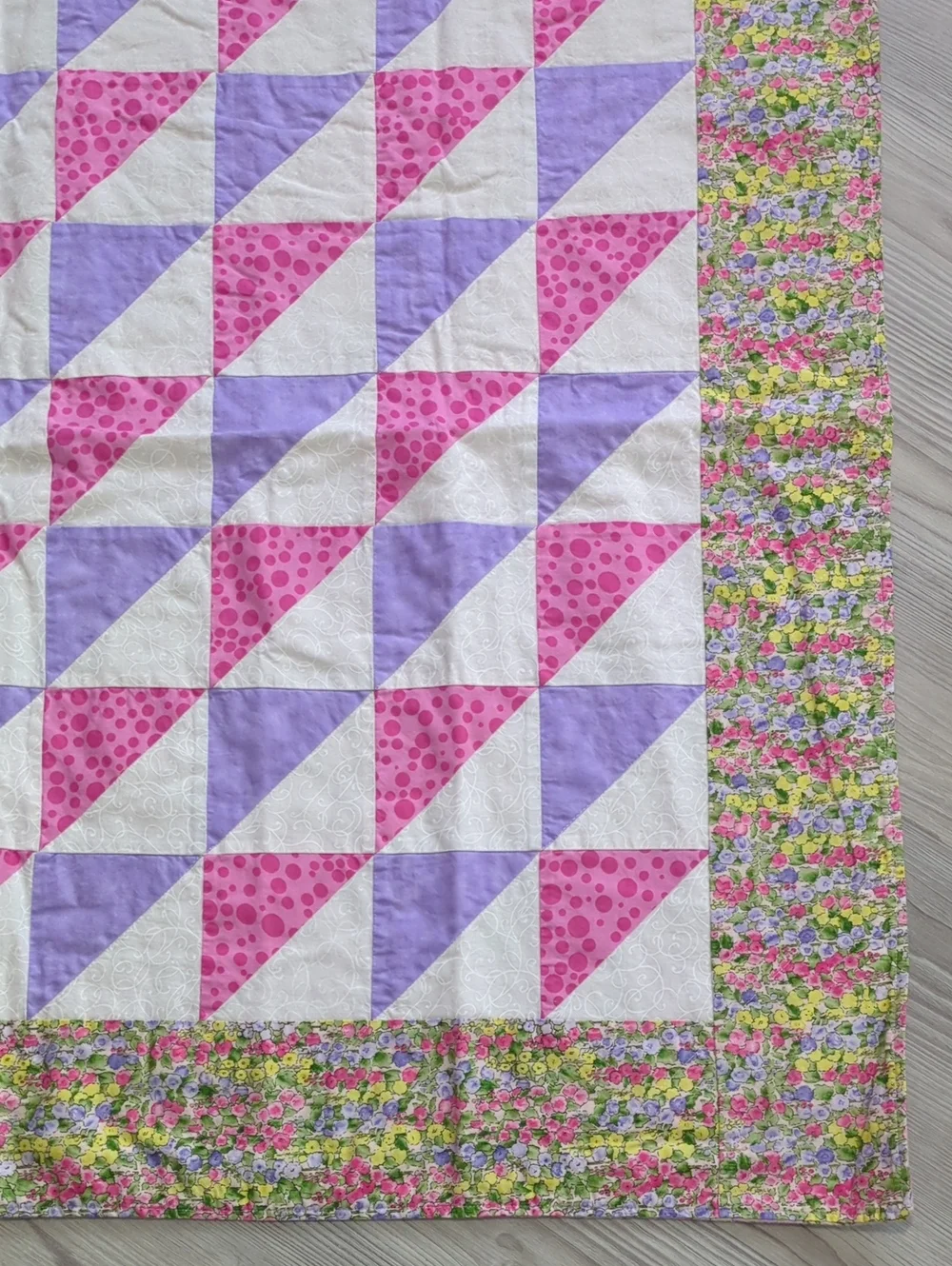 Handmade Baby Quilt Blanket Pink Purple Floral Patchwork Nursery Gift